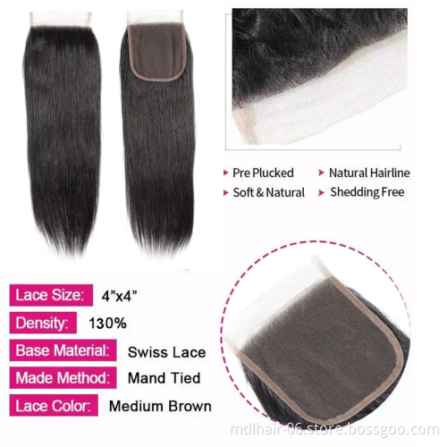 Wholesale Peruvian Hair Straight Hair Bundles with Closure Remy Human Hair Weave Bundles With Closure Natural Color